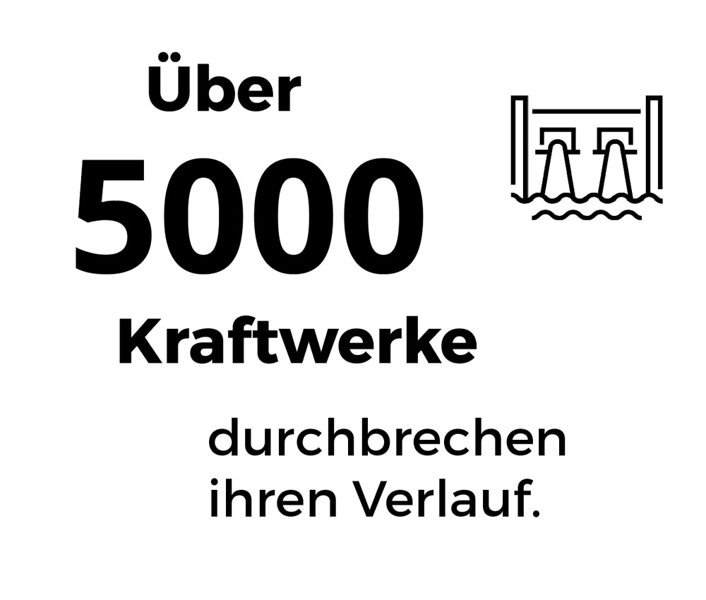 Über 5000 Kraftwerke durchbrechen ihren Verlauf.